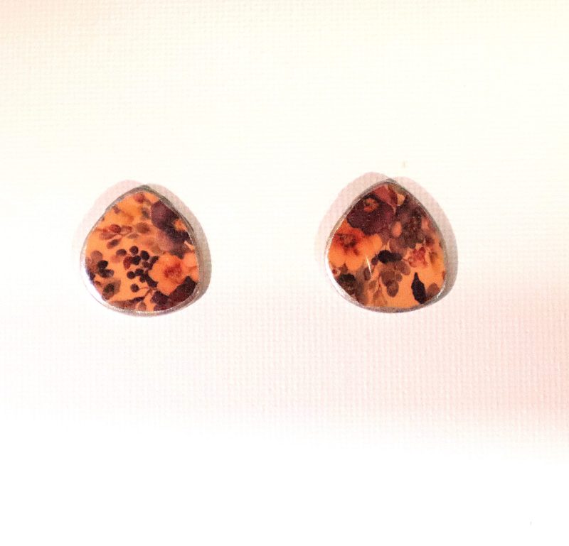 Orange floral studs